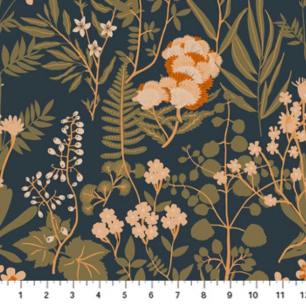 Wild Cottage Navy Multi Wildflowers 90699-48 by Holli Zollinger for Figo Fabrics, Fabric Yardage, Quilting Cotton, Apparel Fabric