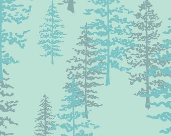 Turquoise Pine Trees, Mystical Woods Lunar by Maureen Cracknell for Art Gallery Fabrics, Nightfall Collection, Quilting Cotton Yardage