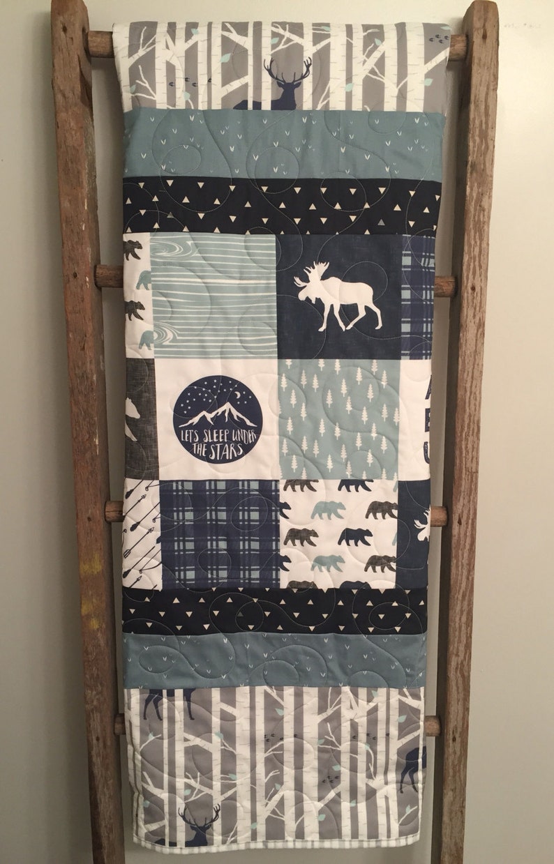 Adventure baby quilt woodland nursery bedding moose deer ...