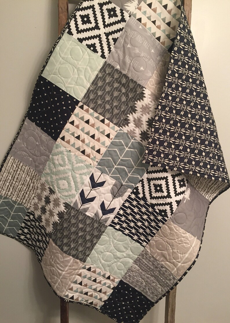 Tribal Baby Quilt Baby Boy Bedding Aztec Mudcloth Baby Etsy