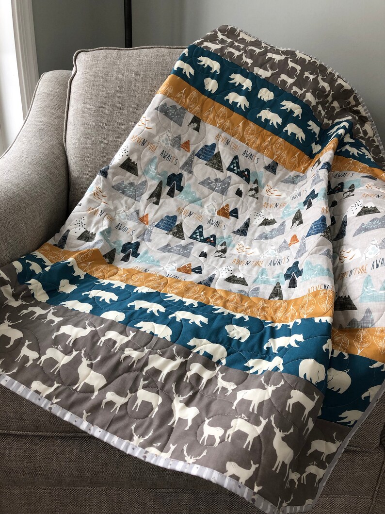 Woodland mountain adventure baby quilt baby boy bedding buck Etsy