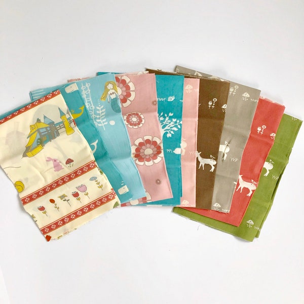 Birch Organic Storyboek Drie Fat Quarter Bundle, Jan-Cyn Designs, Woodland fabric bundle, Storybook friends, Whale Watch, Mermaids