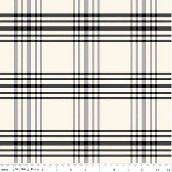 Cream and Gray Plaid Fabric, Fleur Noire Plaid Cream C12521-CREAM by My Mind's Eye for Riley Blake Designs, Quilting Cotton, Fabric Yardage