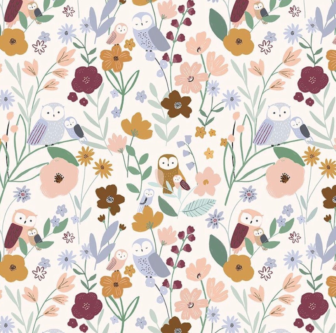 It's Owl Good in Vanilla, Woodland Owls Among Flowers on Cream, Owl You Need is Love, Dear Stel