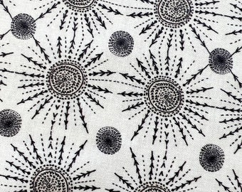 Hand Drawn Sun Fabric, Tan Cream and Black Solar Beams, Reflections by Vicky Yorke for Camelot Fabrics, Quilting Cotton, Fabric Yardage