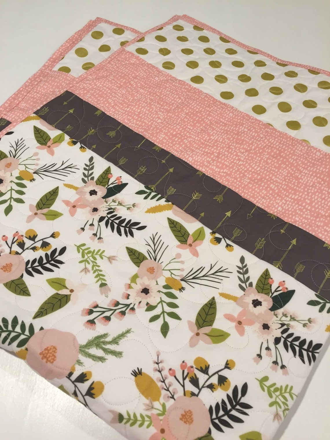 Baby Girl Floral Quilt blush pink gold baby bedding gold Etsy