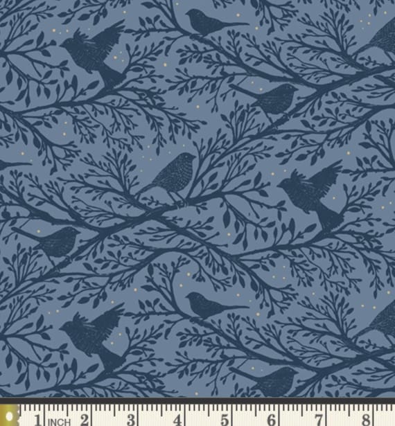 Blue Birds in Trees, Flight of Shadows, Coyote Hill by Katie O' Shea for Art Gallery Fabrics, Quilting Cotton, Fabric Yardage, Quilt Backing