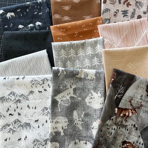 Mountains Calling Fabric Bundle, Animals in Wild, Moody Neutrals, Charcoal Gray Copper Caramel Cream Quilting Cotton, Fabric Yardage