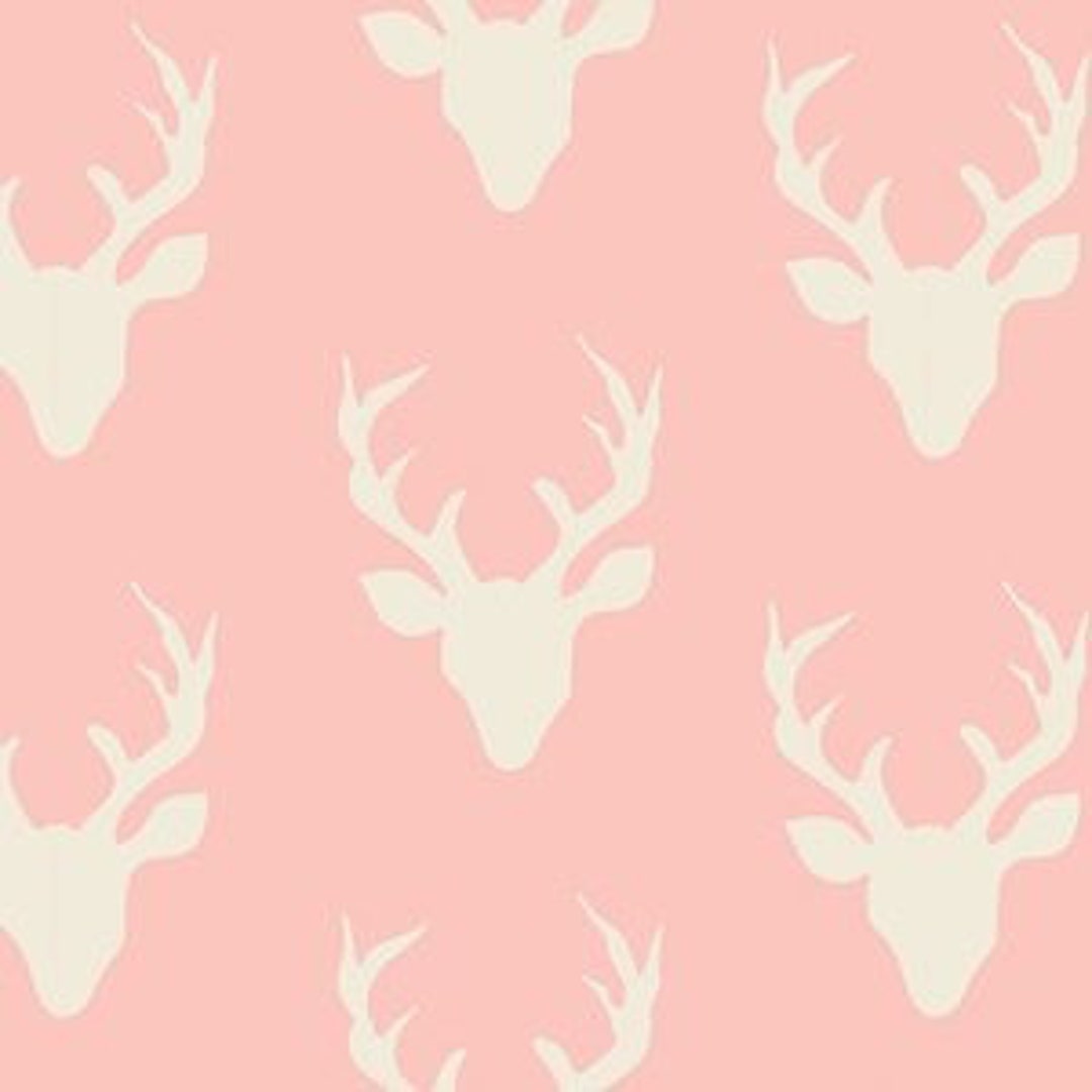 Pink Buck Heads Fabric, Modern Woodland Cotton Fabric, Quilting Yardage ...