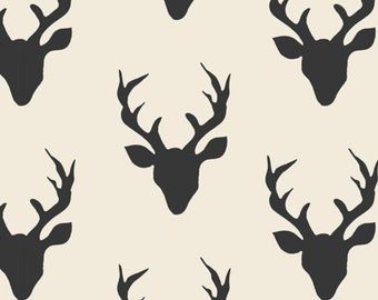 Buck Forest Night, Deer Head and Antlers Silhouette, Hello Bear, Art Gallery Fabrics, Fabric Yardage, Quilting Cotton, Woodland Theme