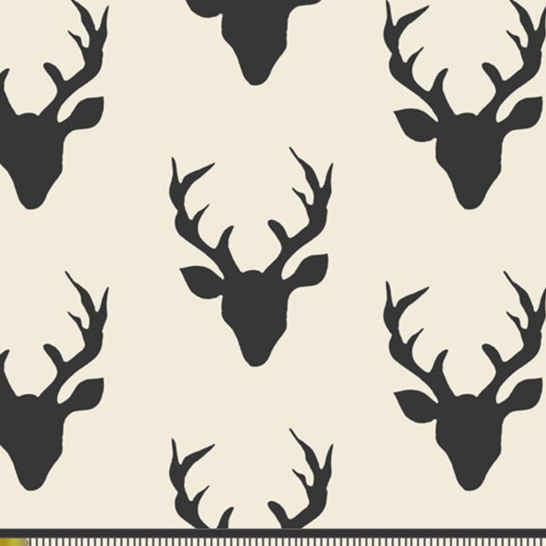 Buck Forest Night, Deer Head and Antlers Silhouette, Hello Bear, Art Gallery Fabrics, Fabric Yardage, Quilting Cotton, Woodland Theme