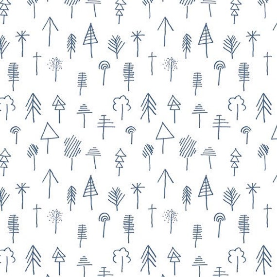 Hand Drawn Forest Stick Forest Outlined Navy on White From | Etsy