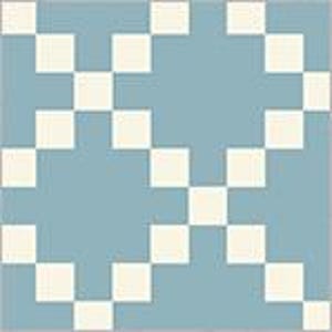 May include: A blue and white checkered pattern with a diagonal design. The pattern is made up of small squares.