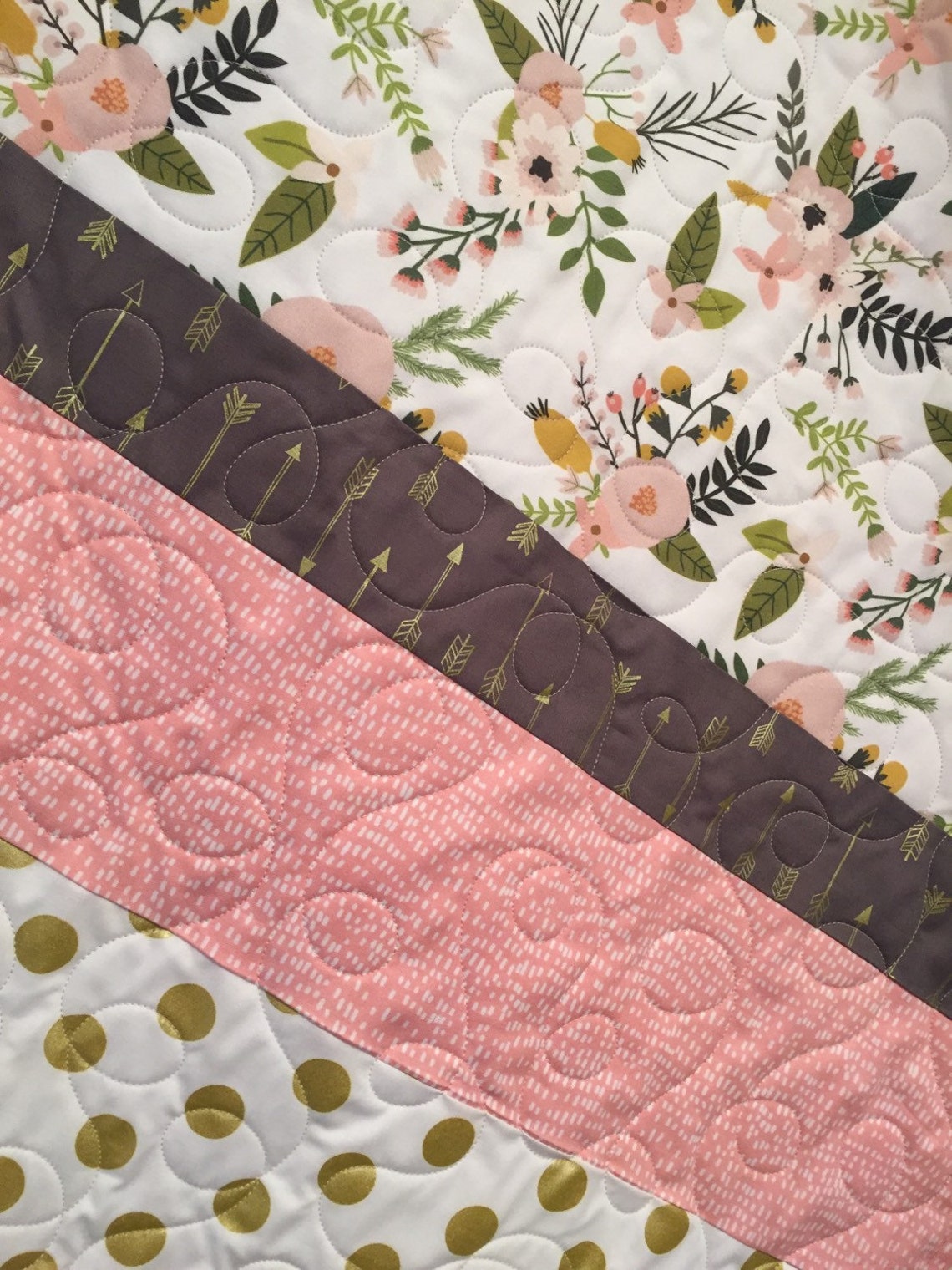 Baby Girl Floral Quilt blush pink gold baby bedding gold Etsy