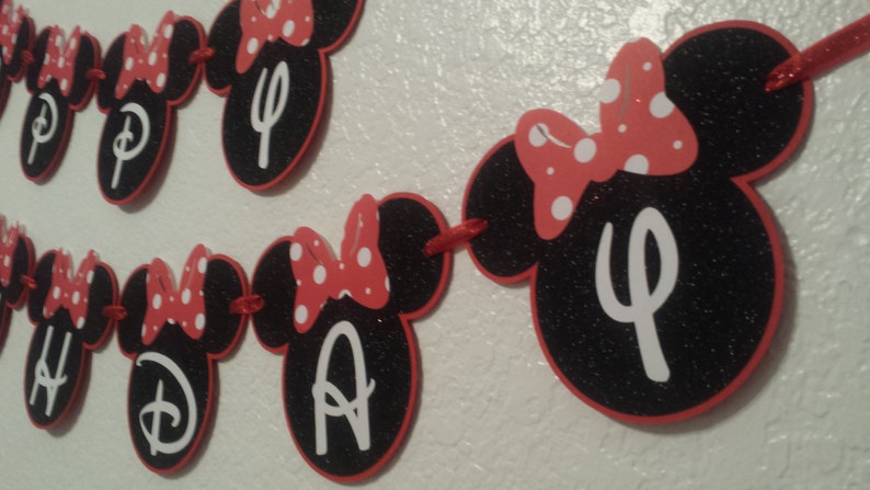 Minnie Mouse Birthday Banners,Red and Black Glitter Minnie Mouse,Minnie Mouse party decorations bild 4