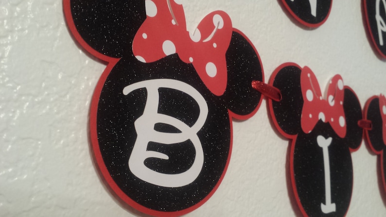 Minnie Mouse Birthday Banners,Red and Black Glitter Minnie Mouse,Minnie Mouse party decorations bild 1