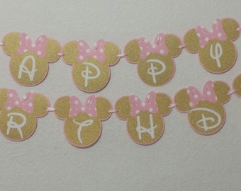 Minnie Mouse Birthday Banners,Light Pink and Gold Minnie Mouse,Minnie Mouse party decorations