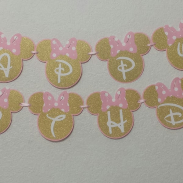 Minnie Mouse Birthday Banners,Light Pink and Gold Minnie Mouse,Minnie Mouse party decorations