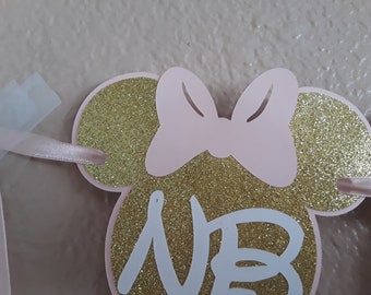 Minnie Mouse 12 months photo banner, Minnie Mouse Solid Light Pink and Gold Party, Minnie Mouse Birthday, Minnie Mouse Banner