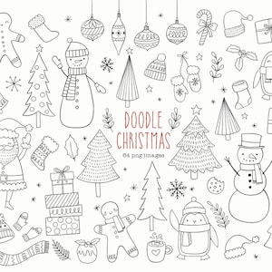 Christmas clip art commercial use, Doodle Hand Drawn Winter Clip art, Holidays, Xmas ornaments, snowflakes, santa, christmas tree