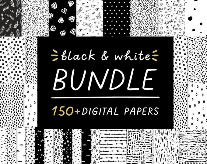 50 Black and White Doodle Digital Paper Pack. Patterns Scrapbooking ...