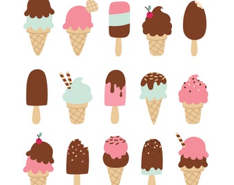 Ice Cream Clip Art, Ice Cream Cone clipart, Summer digital graphics for scrapbooking, party, sweets, desserts - Commercial Use