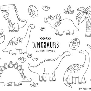 Timbres numériques mignons de dinosaur. Coloriage doodle clipart. Dino, dinosaures, t-rex, jurassique. Images png. Utilisation commerciale Kawaii Clipart.
