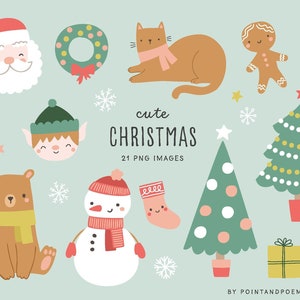 Cute Christmas clip art, Winter Clipart, Scandinavian Holidays, Commercial use, Xmas ornaments, snowflakes, Santa, Christmas tree