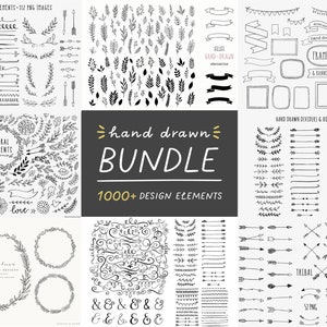 Hand getekende ontwerpelementen bundel, doodle clipart, commercieel gebruik