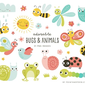 Süße Käfer Clipart, Insekten Clipart, Gartenkäfer Clipart, Schnecke, Frosch, Marienkäfer, Bienen, Raupe, Schmetterling, Sofortiger Download kommerzielle Nutzung