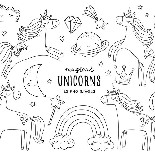 unicorn digital stamps clipart unicorn coloring pages etsy