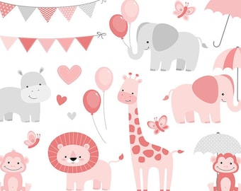 Jungle Clip Art, Animals Baby Shower clipart, It's a girl Baby Shower, Cute, Digital Papers, Shower - Commercial Use