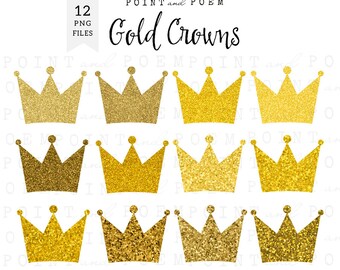 gold glitter crowns clip art instant download ca027 etsy