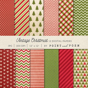 Cyfrowy papier świąteczny, cyfrowy papier do scrapbookingu Vintage Christmas, Shabby Christmas, czerwony zielony papier, świąteczny geometryczny - do użytku komercyjnego