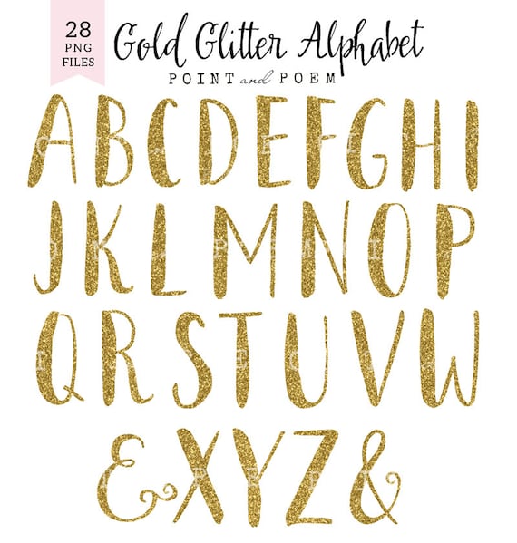 Alphabet Clip Art, Gold Glitter Letters cliparts, Hand Painted Glitter  letters, scrapbooking - Commercial Use