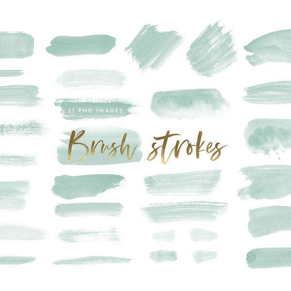 Watercolor Brush Strokes Splashes Clipart Mint, Green, Blue, Teal, Turquoise, Blots, Splatters, Abstract Background, Commercial Use