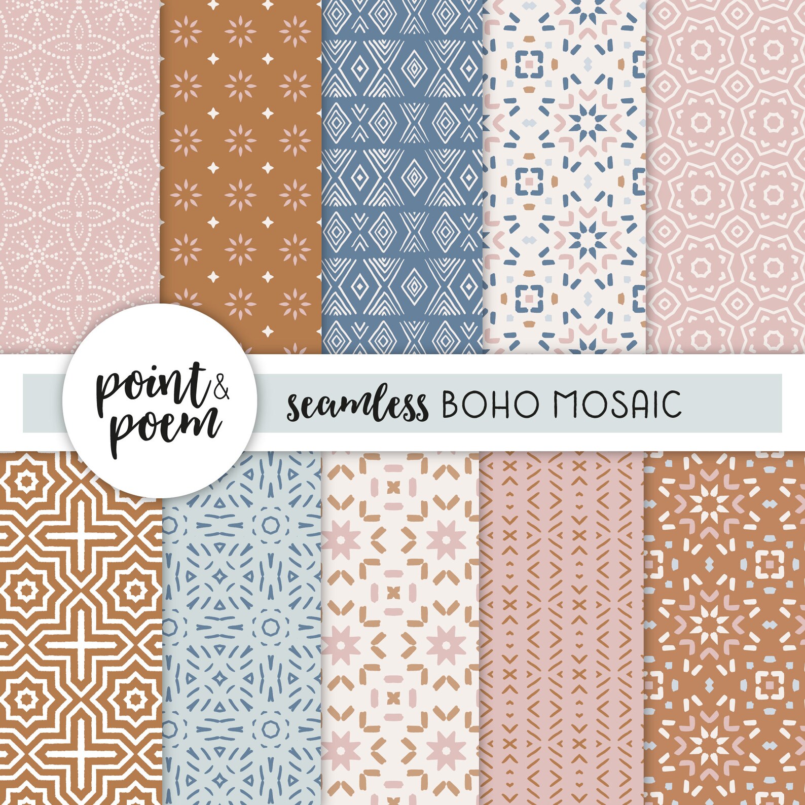 Boho Digital Paper | Mosaic Seamless Digital Paper | Brown, Pink & Mint ...