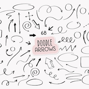 Clipart de setas, setas Doodle desenhadas à mão e elementos clip art uso comercial, ícones de planejador, clipart de bullet journal