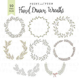 Wreath clip art , clip art, DIGITAL WREATH, laurel wreath , wedding wreath, scrapbooking, hand drawn, leaves commercial use