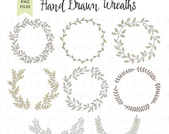 Wreath clip art , clip art, DIGITAL WREATH, laurel wreath , wedding wreath, scrapbooking, hand drawn, leaves commercial use