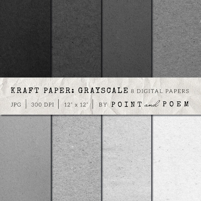 Kraft Digital Paper, Digital Scrapbooking Paper, Black, Gray, Chipboard, Cardboard Backgrounds Commercial Use image 1