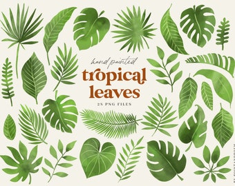 Tropical Leaves clipart  - Watercolor Green Exotic Leaves - Summer Tropical Clip art - Botanical design elements