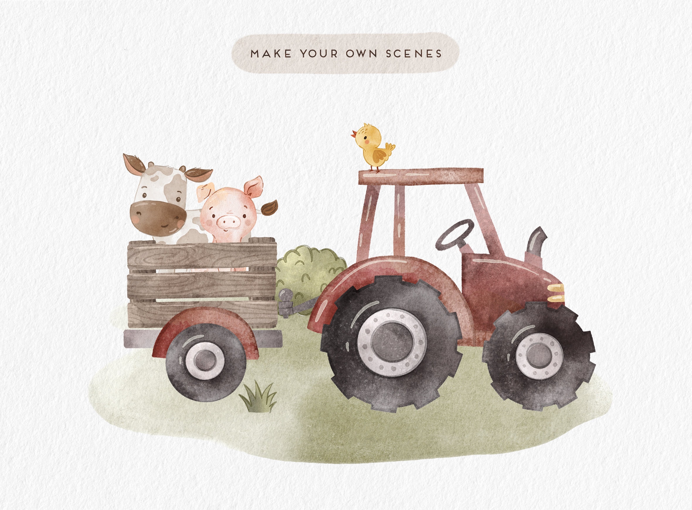 Farm Watercolor Clipart, Cute Farm Animals Digital Clip Art, Farm Baby ...