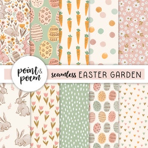 Easter Digital Papers, Spring Digital Papers, Doodle Rabbits and Flowers, Pink Yellow Digital Paper, Hand drawn Patterns, Commercial Use