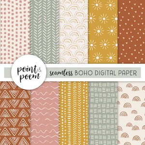 Boho Doodle Seamless Digital Papers, Earth Tones Boho Digital Paper ...