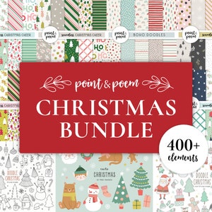 Christmas Digital Paper and Clip Art Bundle, 400 Digital Papers and Graphics, Boho Christmas Patterns, Nordic, Scandinavian, Winter Holidays