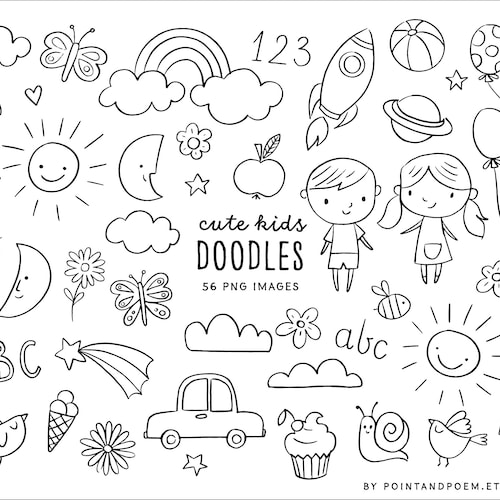 Doodle Flower Clipart Commercial Use Clip Art Hand Drawn - Etsy