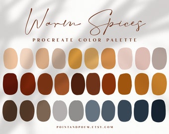 Procreate Palette | Color swatches | Warm Spices | Earth Tones | iPad lettering, illustration, procreate tool, digital art