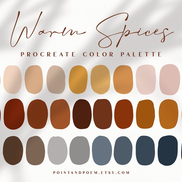 Procreate Palette | Color swatches | Warm Spices | Earth Tones | iPad lettering, illustration, procreate tool, digital art