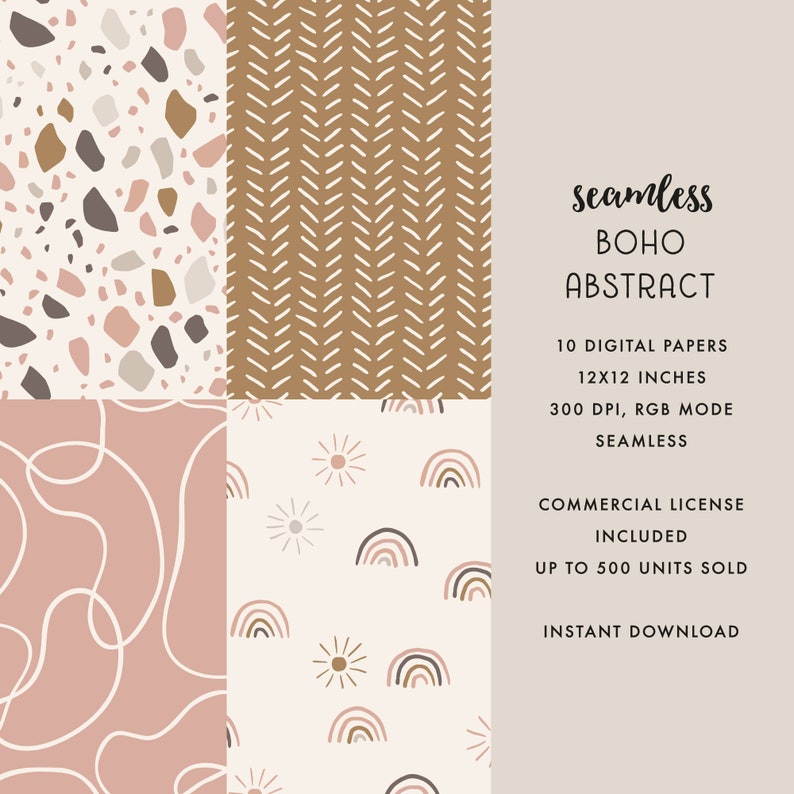 Boho Doodle Seamless Digital Papers, Earth Tones Boho Digital Paper ...